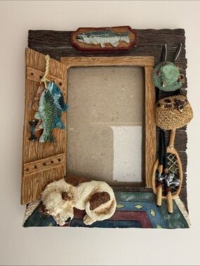 Vintage Figi Graphics Fishing Camping Cabin Dog 3D Picture Frame